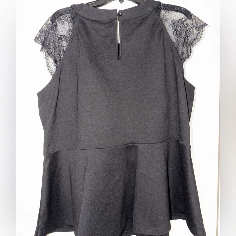 Black Lace Sleeve Peplum Top